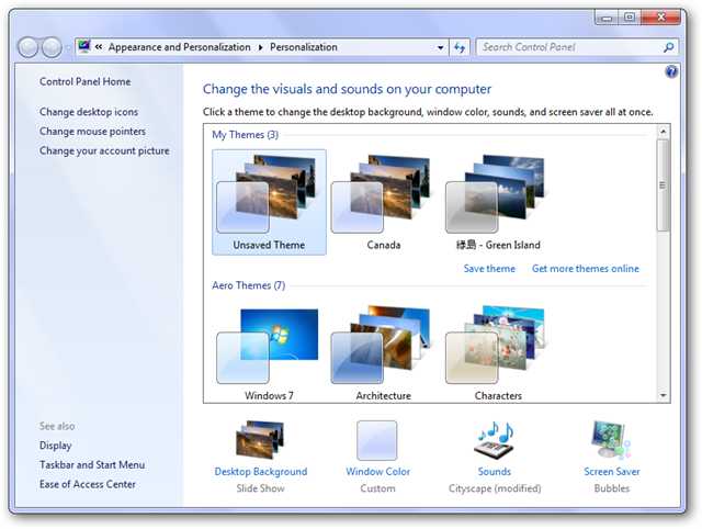 Appearance and personalization windows 7